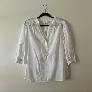 Land 'n sea M White 3/4 bubble sleeve blouse with light plaid pattern